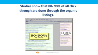 Foetron Inc.
 Studies show that 80- 90% of all click
through are done through the organic
               listings.




                 Confidential © 2012 Foetron Inc.
 