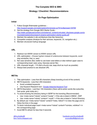 SEO & SMO Strategy, Checklist, Recommendations | PDF