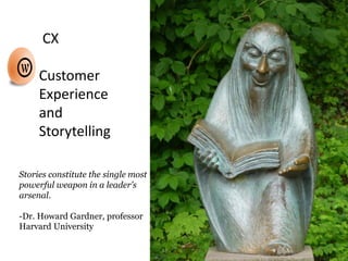 Stories constitute the single most
powerful weapon in a leader’s
arsenal.
-Dr. Howard Gardner, professor
Harvard University
CX
Customer
Experience
and
Storytelling
22
 