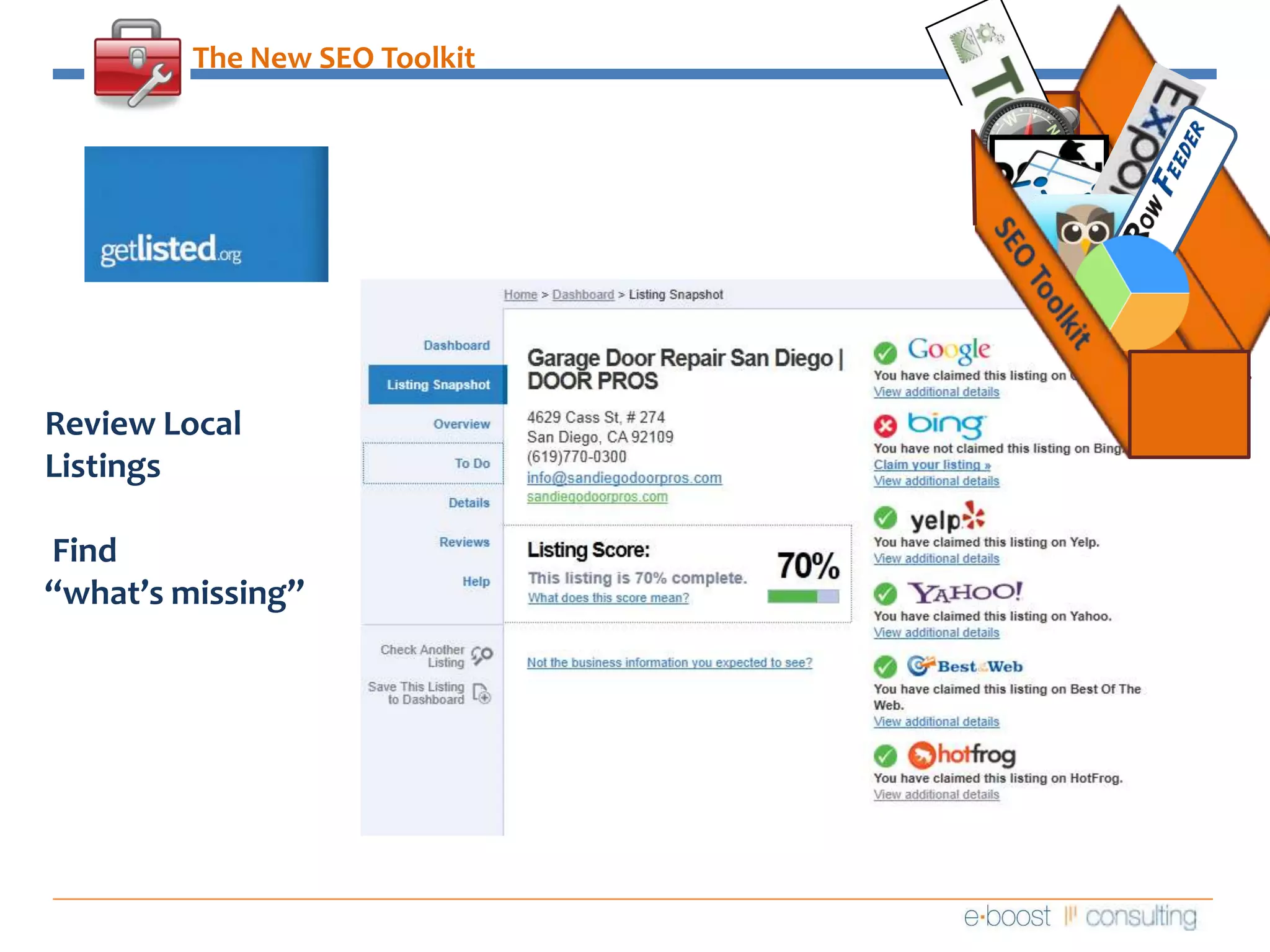 The New SEO ToolkitSEO ToolkitReview Local Listings Find “what’s missing”