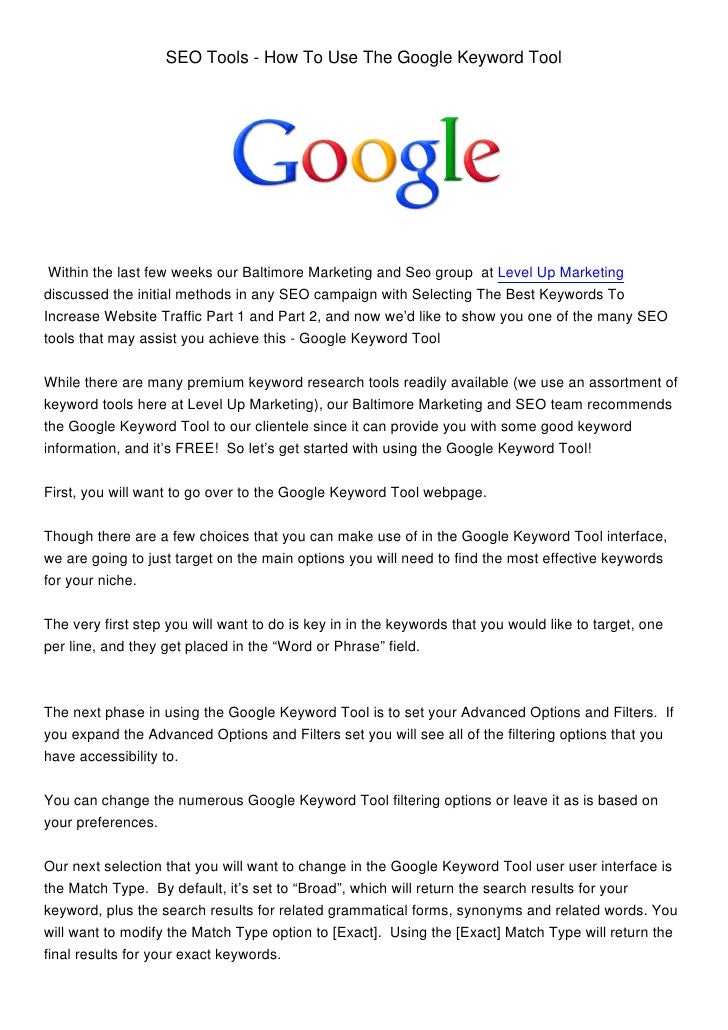 Search Engine Optimization Tools How To Use The Google Keyword Tool Search Engine Optimization Tools How To Use The Google Keyword Tool