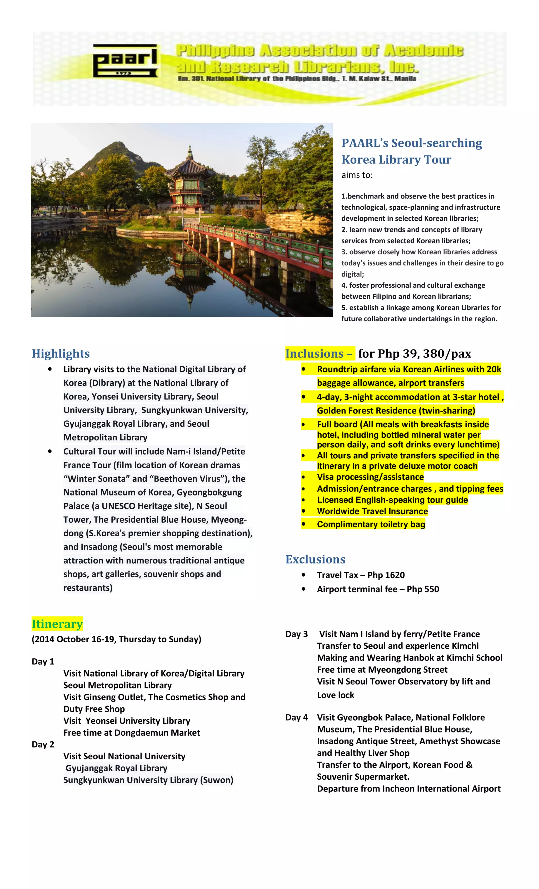 Seoul searching korea library tour package | PDF