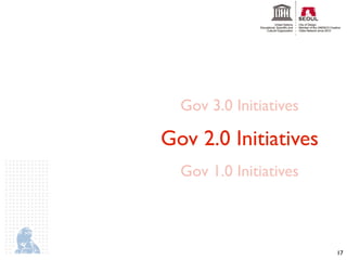 Gov 3.0 Initiatives

Gov 2.0 Initiatives
  Gov 1.0 Initiatives



                        17
 