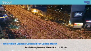 Ø  One Million Citizens Gathered for Candle March
Seoul Gwanghwamun Plaza (Nov. 12, 2016)
Seoul
 