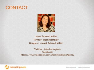 @marketingmojo | marketing-mojo.com
CONTACT
Twitter: @MarketingMojo
Facebook:
https://www.facebook.com/MarketingMojoAgency...