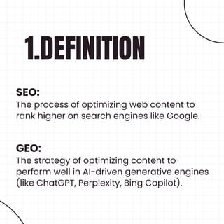 SEO (Search Engine Optimization) vs GEO (Generative Engine Optimization ...