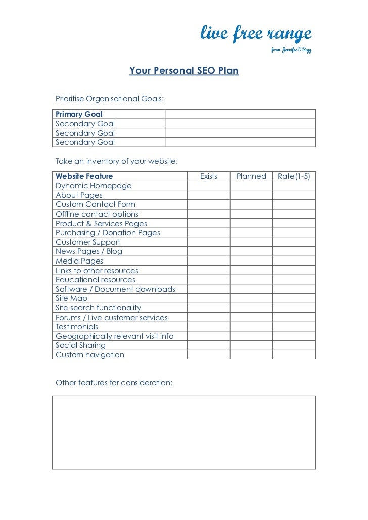 Worksheets for SEO
