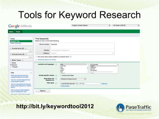 Tools for Keyword Research




http://bit.ly/keywordtool2012
 