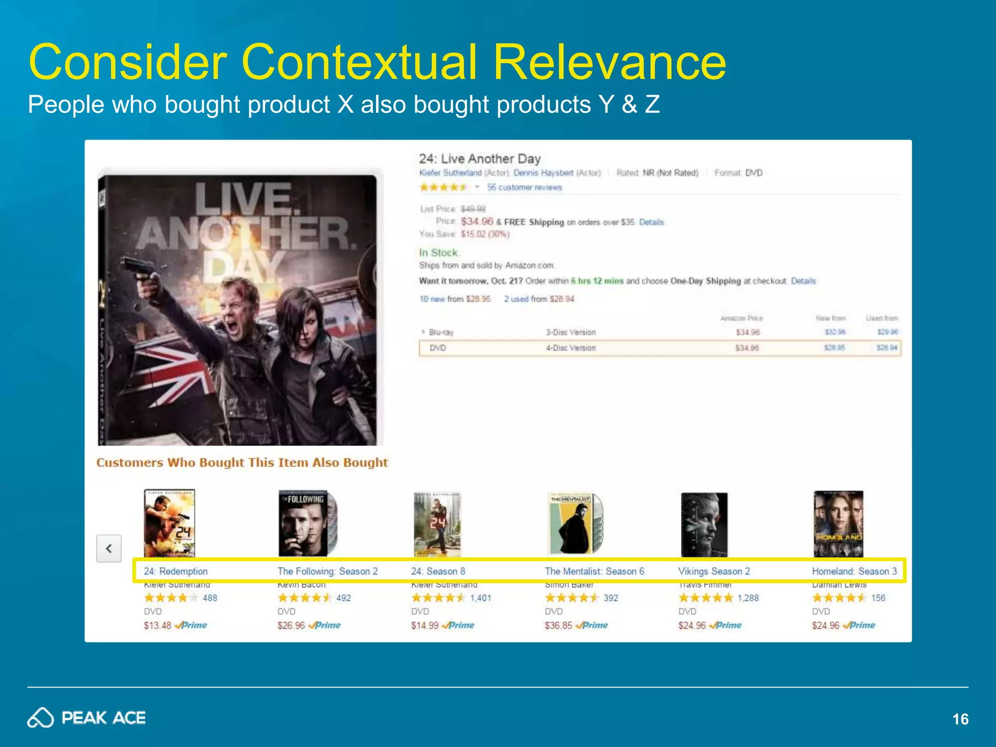 16 
Consider Contextual Relevance 
People who bought product X also bought products Y & Z 
 