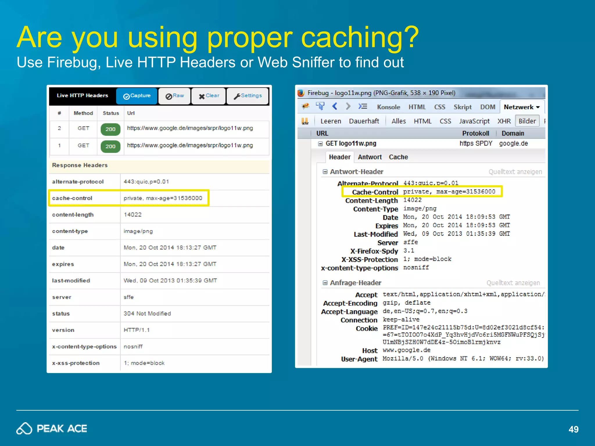 49 
Are you using proper caching? 
Use Firebug, Live HTTP Headers or Web Sniffer to find out 
 