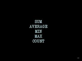 SUM
AVERAGE
MIN
MAX
COUNT
40
 