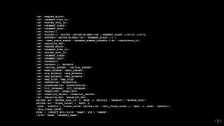191
"A4"."HEADER_BLOCK",
"A4"."SEGMENT_TYPE_ID",
"A4"."BUFFER_POOL_ID",
"A4"."SEGMENT_FLAGS",
"A4"."SEGMENT_OBJD",
"A4"."BLOCKS"),
"A4"."BLOCKS")) "BLOCKS",DECODE(BITAND("A4"."SEGMENT_FLAGS",131072),131072,
"A4"."EXTENTS",DECODE(BITAND("A4"."SEGMENT_FLAGS",1),1,
"SYS"."DBMS_SPACE_ADMIN"."SEGMENT_NUMBER_EXTENTS"("A4"."TABLESPACE_ID",
"A4"."RELATIVE_FNO",
"A4"."HEADER_BLOCK",
"A4"."SEGMENT_TYPE_ID",
"A4"."BUFFER_POOL_ID",
"A4"."SEGMENT_FLAGS",
"A4"."SEGMENT_OBJD",
"A4"."EXTENTS"),
"A4"."EXTENTS")) "EXTENTS",
"A4"."INITIAL_EXTENT" "INITIAL_EXTENT",
"A4"."NEXT_EXTENT" "NEXT_EXTENT",
"A4"."MIN_EXTENTS" "MIN_EXTENTS",
"A4"."MAX_EXTENTS" "MAX_EXTENTS",
"A4"."MAX_SIZE" "MAX_SIZE",
"A4"."RETENTION" "RETENTION",
"A4"."MINRETENTION" "MINRETENTION",
"A4"."PCT_INCREASE" "PCT_INCREASE",
"A4"."FREELISTS" "FREELISTS",
"A4"."FREELIST_GROUPS" "FREELIST_GROUPS",
"A4"."RELATIVE_FNO" "RELATIVE_FNO",
DECODE("A4"."BUFFER_POOL_ID",1,'KEEP',2,'RECYCLE','DEFAULT') "BUFFER_POOL",
DECODE("A4"."FLASH_CACHE",1,'KEEP',2,
'NONE','DEFAULT') "FLASH_CACHE",DECODE("A4"."CELL_FLASH_CACHE",1,'KEEP',2,'NONE','DEFAULT')
"CELL_FLASH_CACHE"
FROM ( (SELECT NVL("A199"."NAME",'SYS') "OWNER",
"A198"."NAME" "SEGMENT_NAME",
 