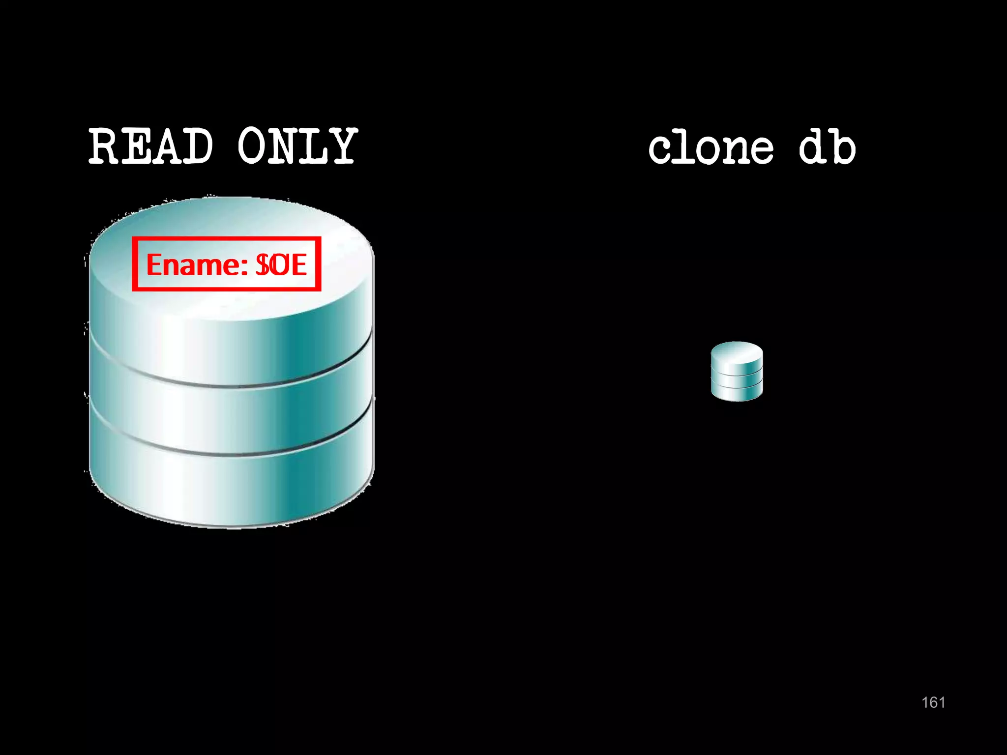 161 
READ ONLY 
Ename: SUE 
JOE 
clone db 
 