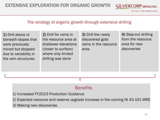 10
EXTENSIVE EXPLORATION FOR ORGANIC GROWTH
TSX: SVM | NYSE AMERICAN SVM
1) Drill above or
beneath stopes that
were previo...