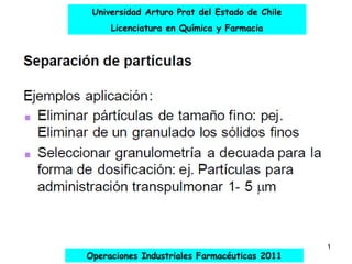 1
Universidad Arturo Prat del Estado de Chile
Licenciatura en Química y Farmacia
Operaciones Industriales Farmacéuticas 2011
 