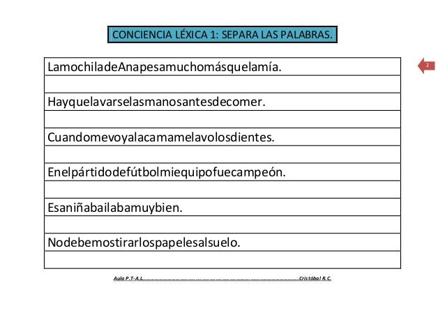 Resultado de imagen de ejercicios de separación de palabras en una frase