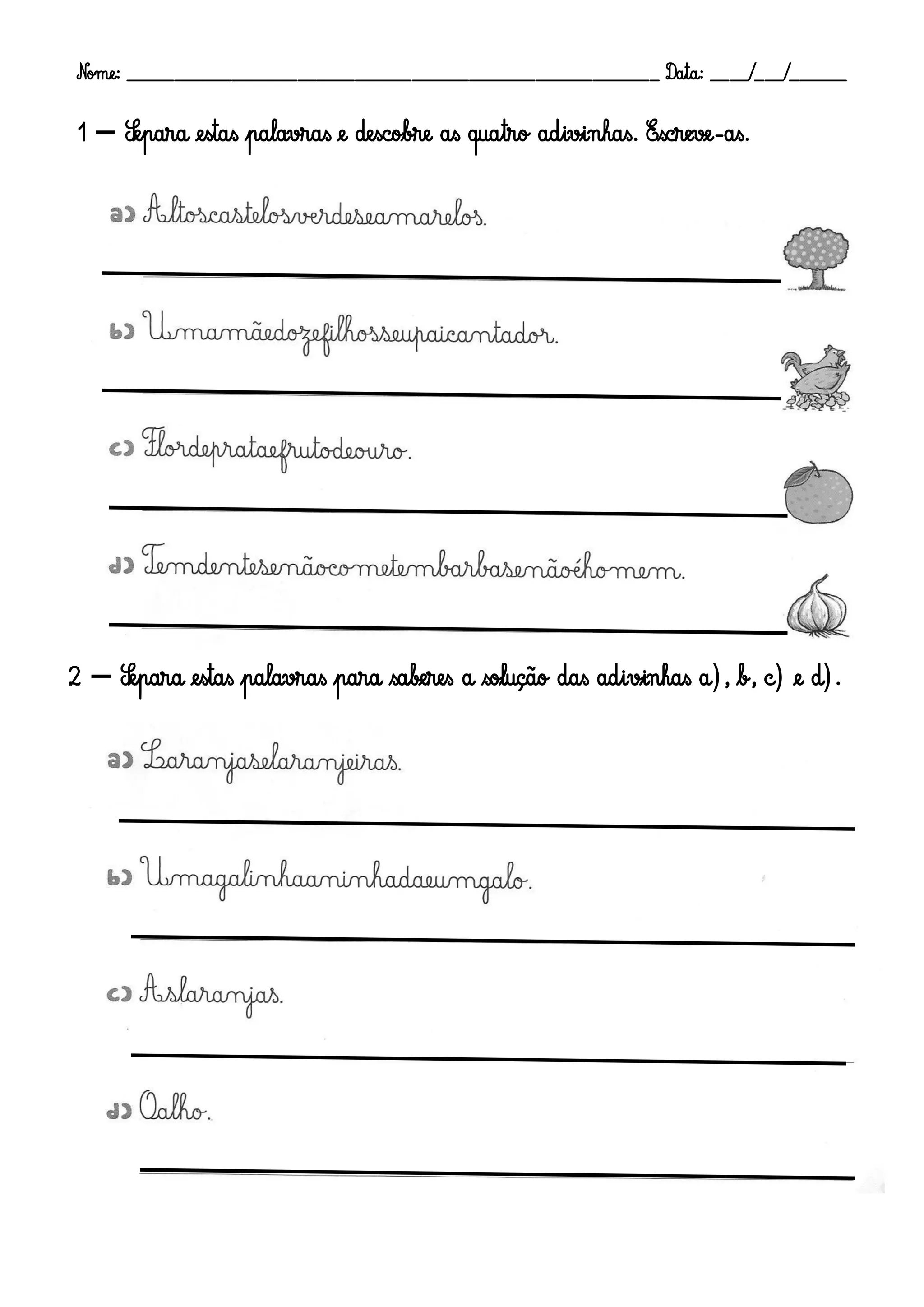 Separar palavras e formar frases. | PDF