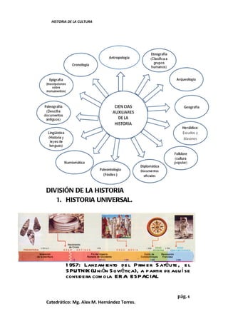 HISTORIA DE LA CULTURA




DIVISIÓN DE LA HISTORIA
   1. HISTORIA UNIVERSAL.




         1 957: Lanzam iento de l P rim e...