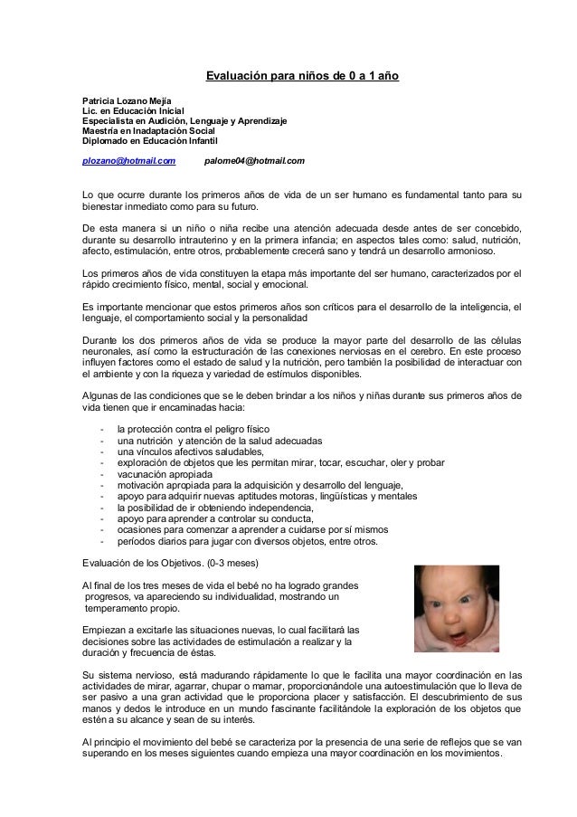Evaluacion Para Ninos De 0 A 1 Ano