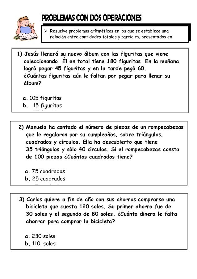 Resultado de imagen de problemas combinados de suma y resta para niños de 3