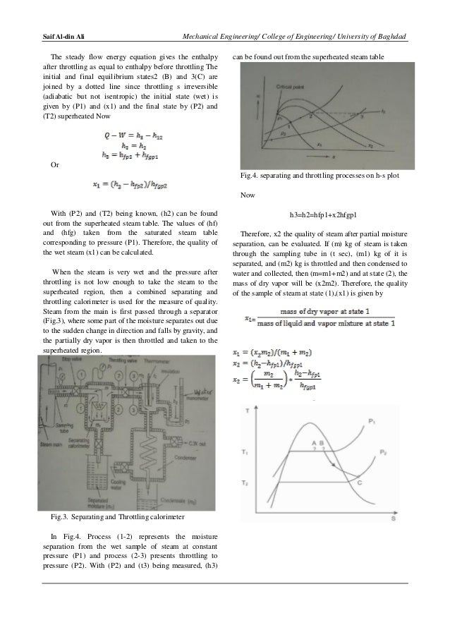 Separating and throttling calorimeter for steam