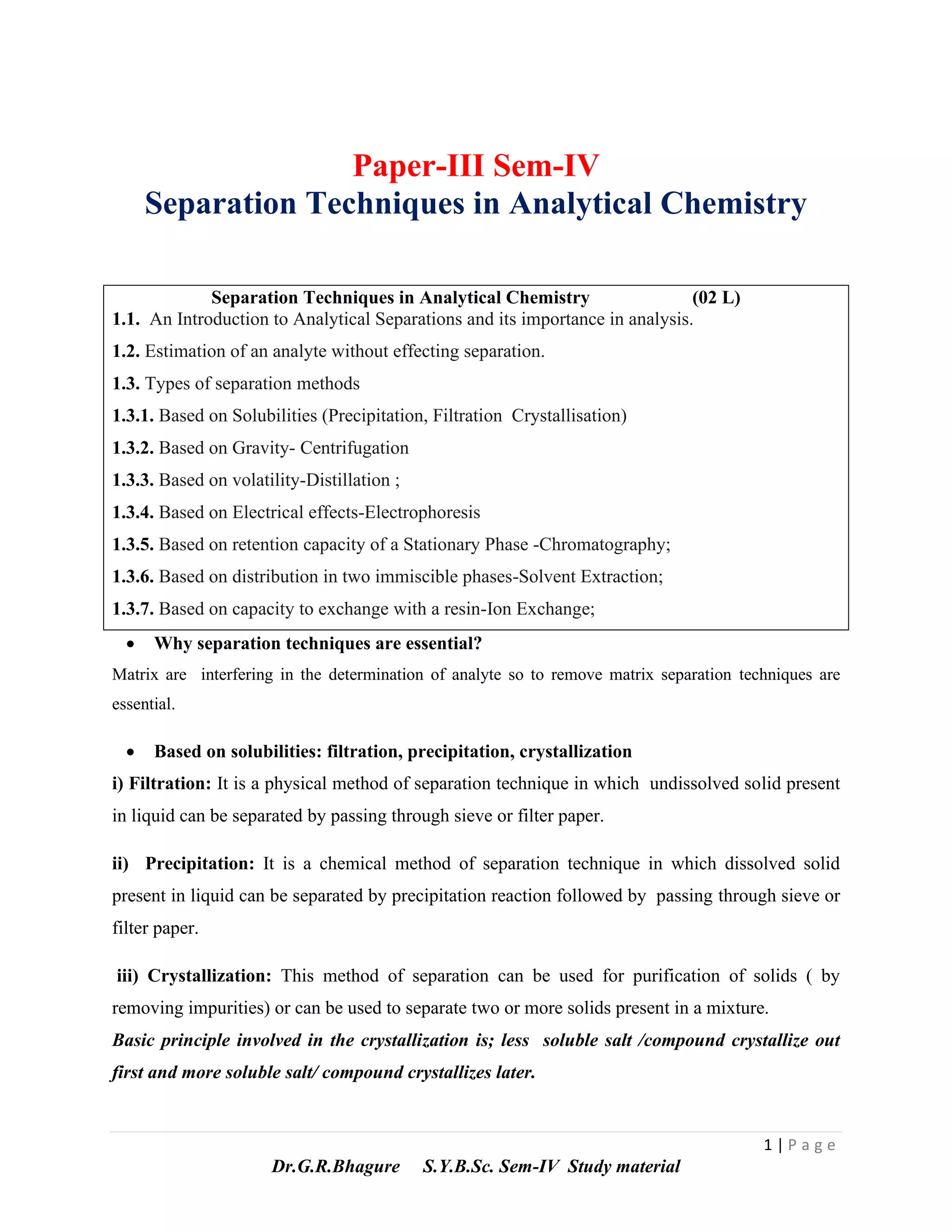 Separation techniques in analytical chemistry | PDF