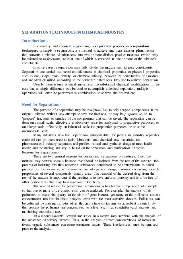 separation techniques in chemical industry chemical separation