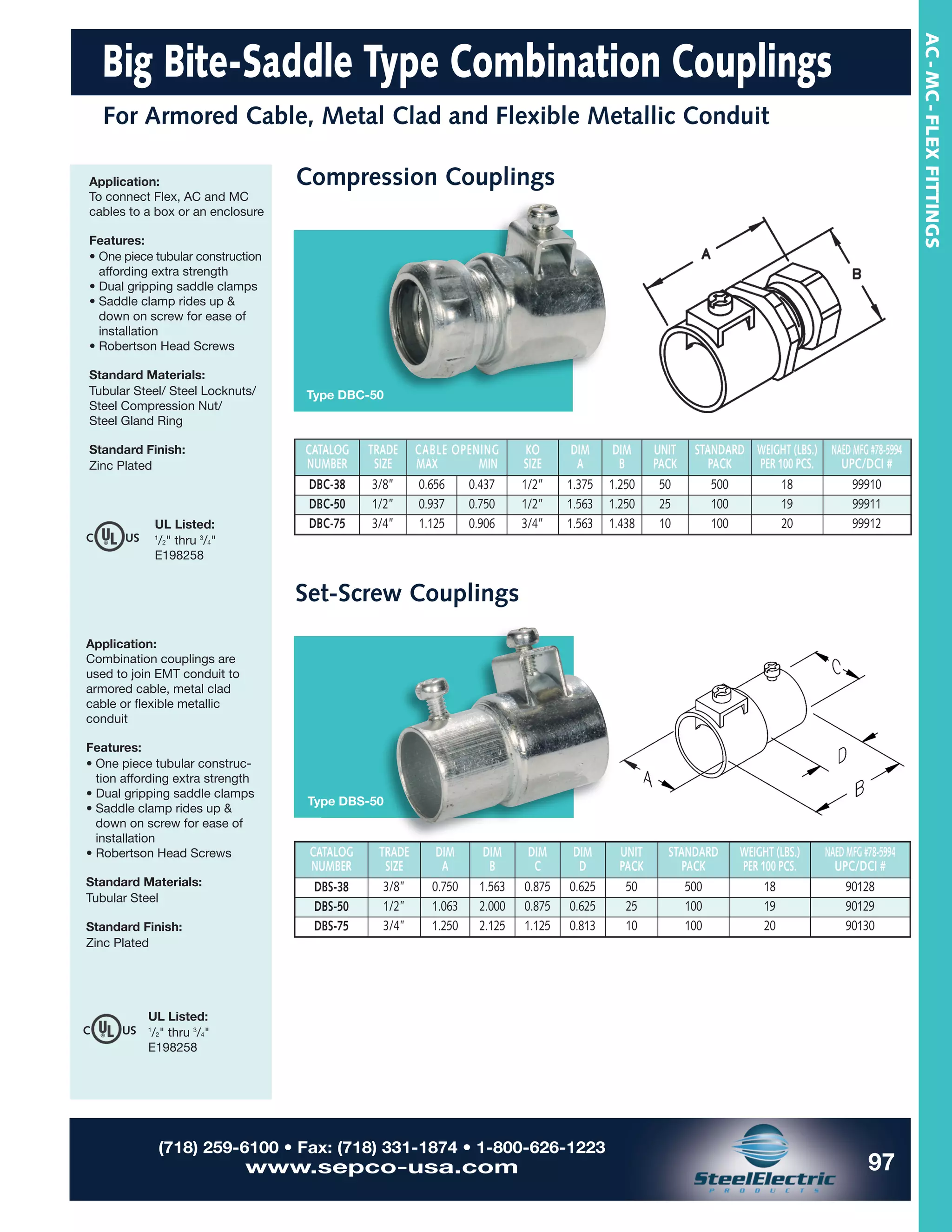 SEPCO Steel Electric Conduit & Cable Fittings AC MCFLEX Fittings