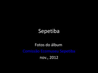 Sepetiba

      Fotos do álbum
Comissão Ecomuseu Sepetiba
        nov., 2012
 