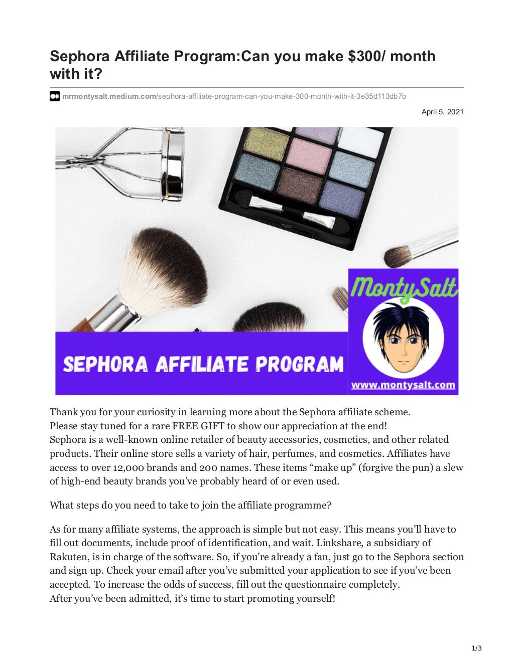 Sephora affiliate program can you make 300 month with it