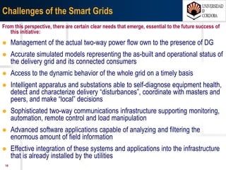 1607/03/15 Antonio Moreno Muñoz. Área de Electrónica. Universidad de Córdoba.
Tomorrow's Grid
 Bi-directional communication
and metering
 Bi-directional power flow
 Millions of electric vehicles
 Applications
 Pervasive monitoring and digital control
 Self-monitoring & high visibility
 Many consumer choices
 Condition-based maintenance
 Proliferation of numerous applications
Power
After
Information
 