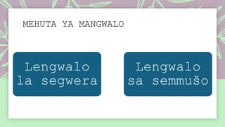 MEHUTA YA MANGWALO
Lengwalo
la segwera
Lengwalo
sa semmušo
 