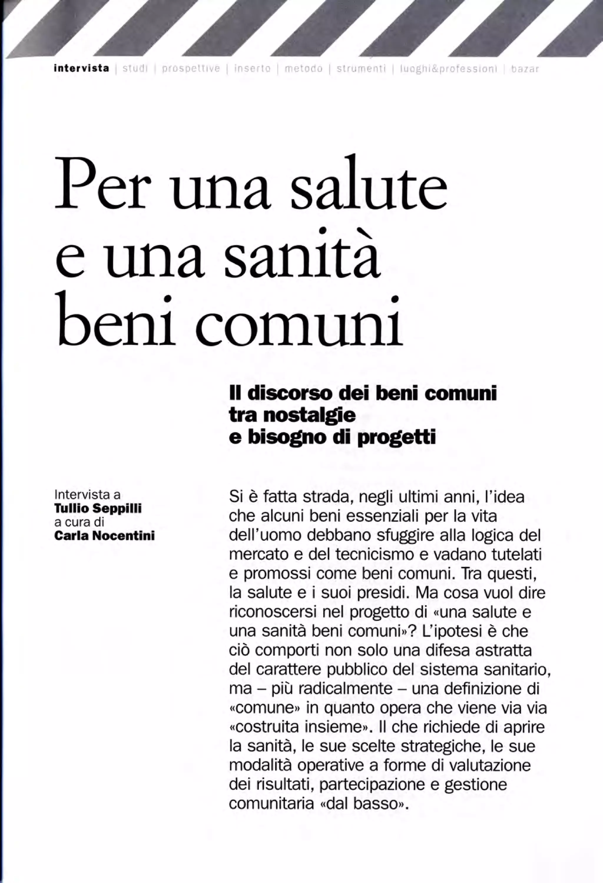 Seppilli salute e sanità beni comuni