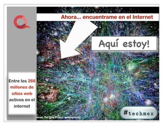 Ahora... encuentrame en el Internet




                              Aquí estoy!


Entre los 266
 millones de
 sitios web
activos en el
  internet

                       7
 