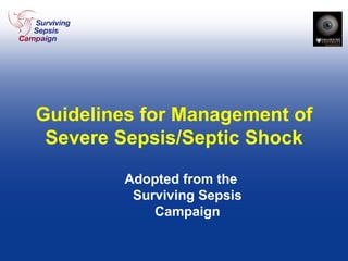 Guidelines for Management of Severe Sepsis/Septic Shock Adopted from the Surviving Sepsis Campaign 