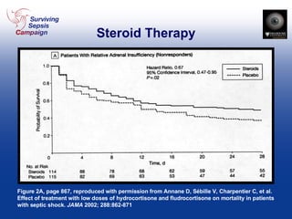 Figure 2A, page 867, reproduced with permission from Annane D, S ébille V, Charpentier C,  et al. Effect of treatment with low doses of hydrocortisone and fludrocortisone on mortality in patients with septic shock.  JAMA  2002; 288:862-871 Steroid Therapy 