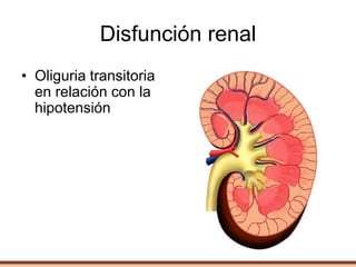Disfunción renal
• Oliguria transitoria
en relación con la
hipotensión
 