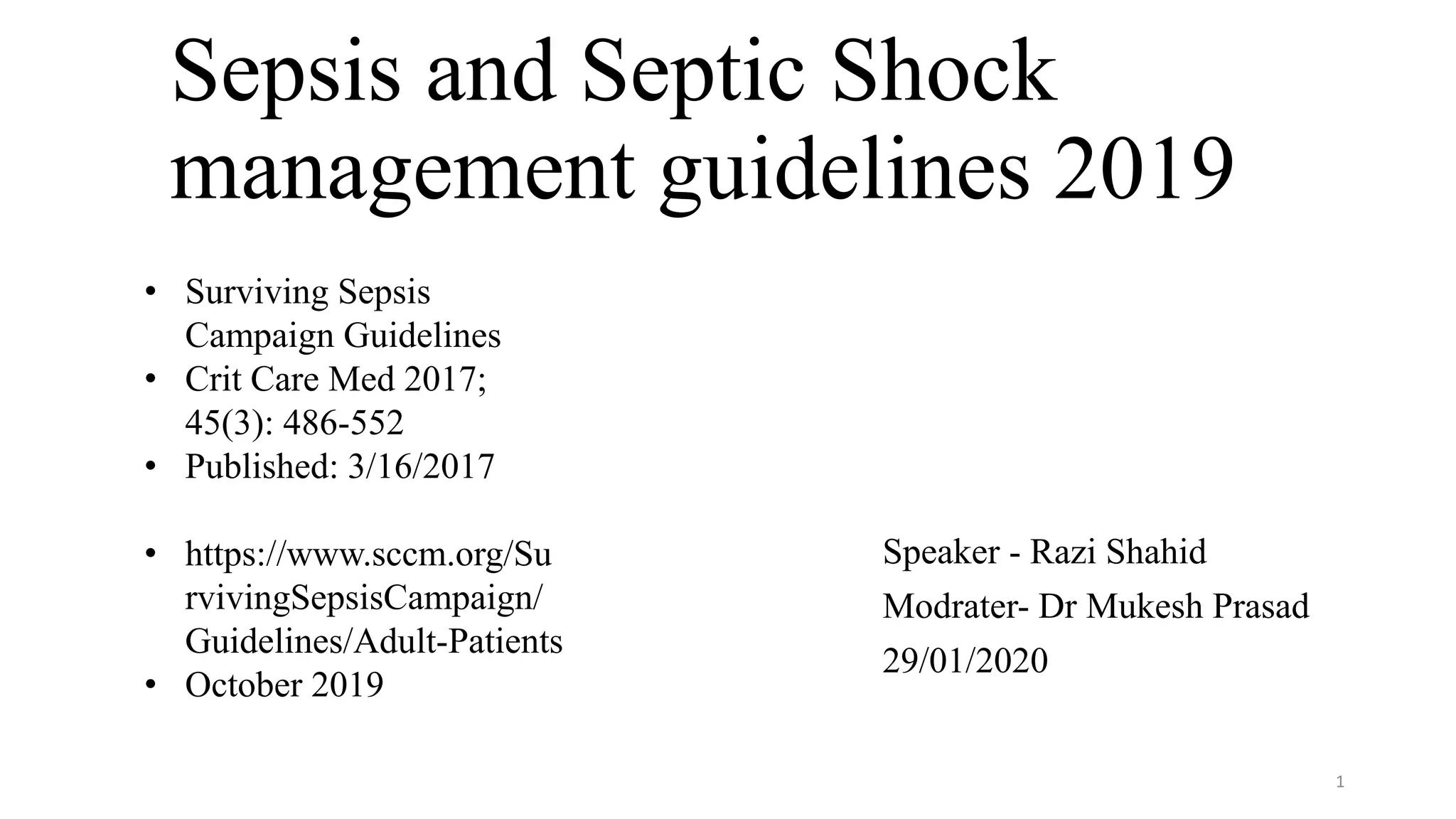 Septic Shock Management Guidelines