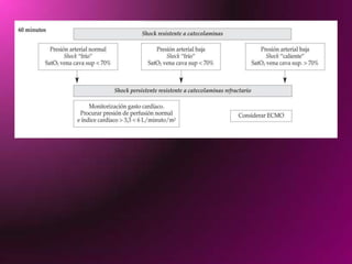 Alteracionesclinicas del paciente en shock septicoIrritabilidadAlteracion conciencia SomnolenciaComaTaquicardiaHipotension  CVP  PAOPOliguriaAnuria CreatininaTaquipneaPaO2 <70 mm HgSaO2 <90%PaO2/FiO2300 Plaquetas PT/APTT Protein C D-dimerIctericia Enzimas Albumina PT
