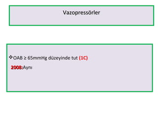 VazopressörlerVazopressörler
OAB ≥ 65mmHg düzeyinde tut (1C)
2008:2008:Aynı
 