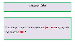VazopressörlerVazopressörler
 Başlangıç vazopressör norepinefrin (1B) 2008:2008:Başlangıç NE
veya dopamin (1C) *
 