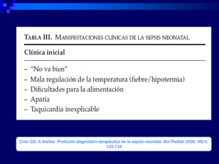 Coto GD, A Ibáñez. Protocolo diagnóstico-terapéutico de la sepsis neonatal. Bol Pediatr 2006; 46(1):
                                             125-134
 