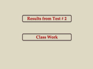 Results from Test # 2 
Class Work 
