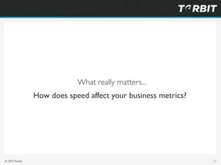 What really matters...
                How does speed affect your business metrics?




© 2012 Torbit                     ...