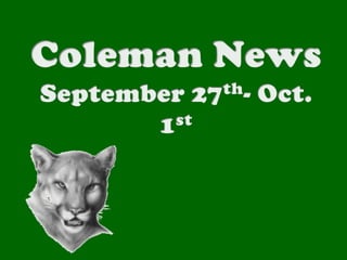 Coleman News September 27th- Oct. 1st 
