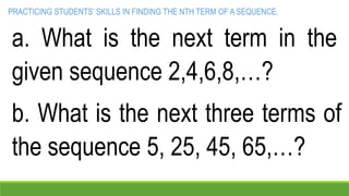 MATH G10 SEQUENCES, different types, and solutions | PPTX
