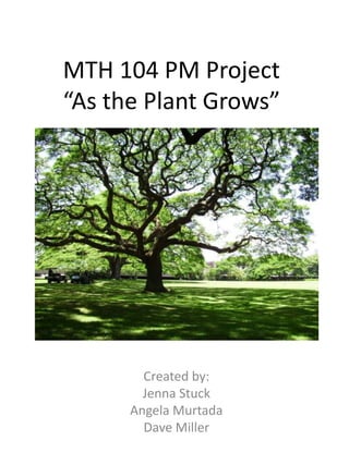 MTH 104 PM Project“As the Plant Grows” Created by: Jenna Stuck Angela Murtada Dave Miller 