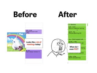 Before After
Looks like a lot of
meetings today!
When do I
even PEE?
 