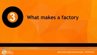@ScottAbel @contentwrangler • #CMWorld
3 What makes a factory
 