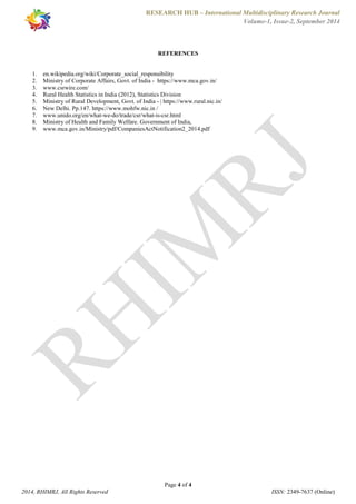 Role of Corporate Social Responsibility in Rural India | PDF